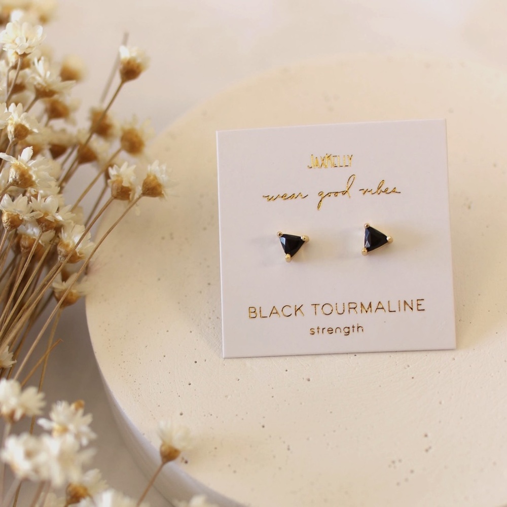 JaxKelly Black Tourmaline Mini Energy Gem Stud.